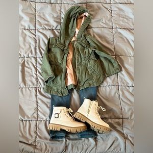 Old navy Olive green parka. 18-24m pink lining.